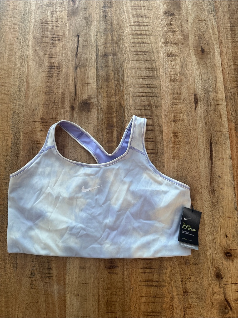 Nike Lavender White cloud tie dye medium support Racerback Sports Bra NEW NWT 3X